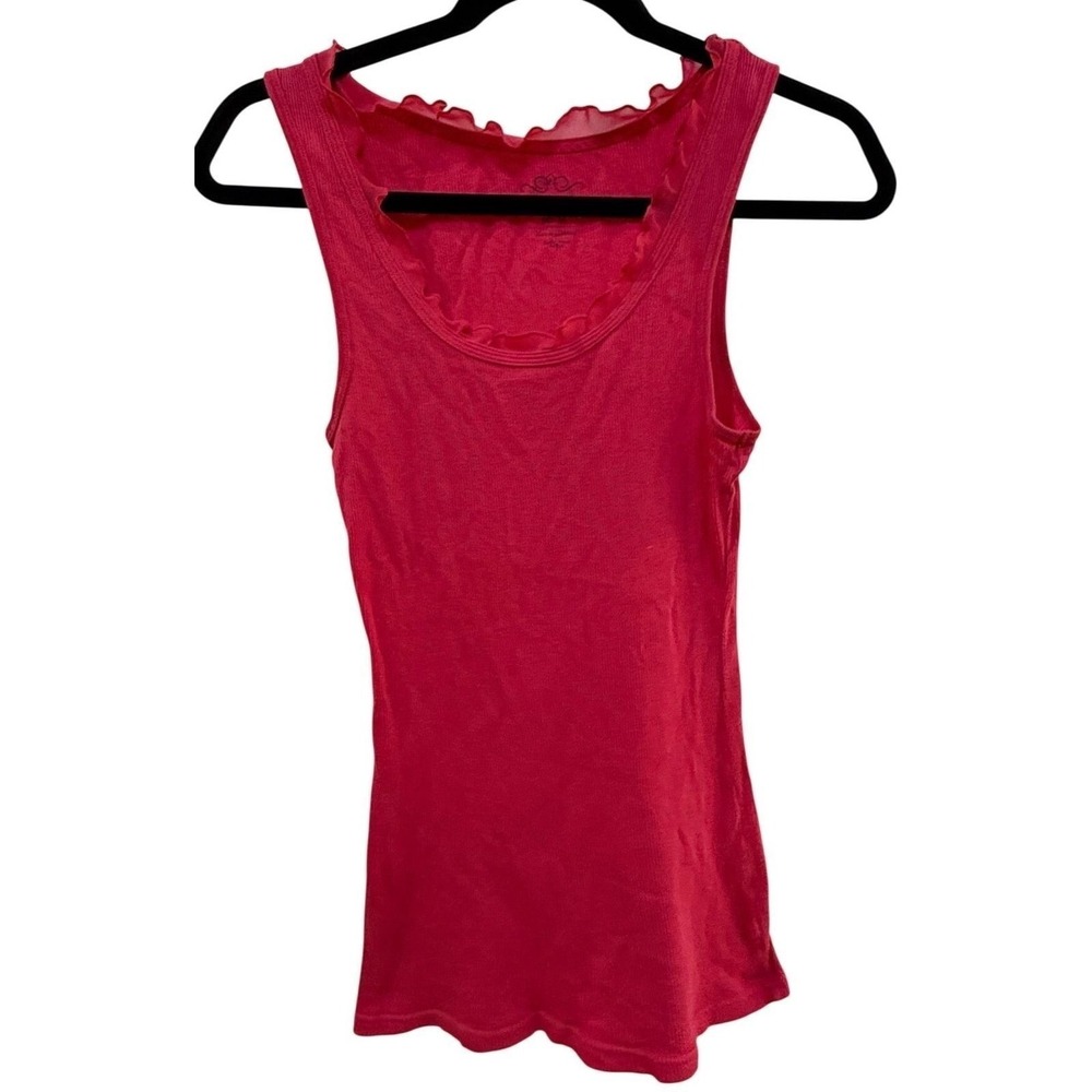 2010s Old Navy Hot Pink Ribbed Tank Top Medium Lettuce Edge Layering Y2K
